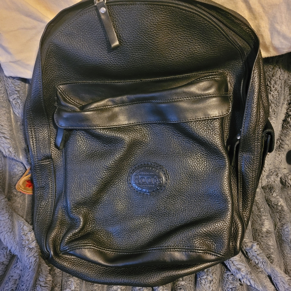 Unisex Roots Black Leather Backpack